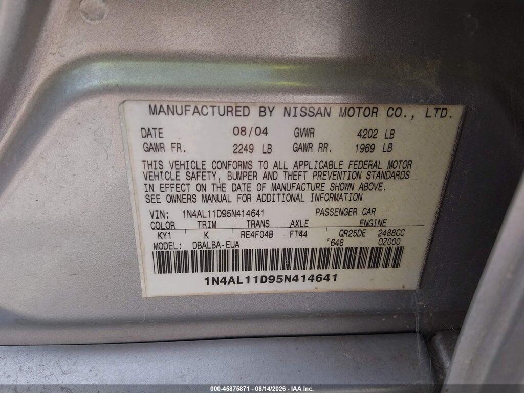 1N4AL11D95N414641 2005 NISSAN ALTIMA photo no. 9