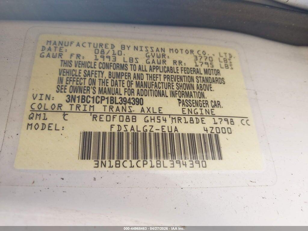 3N1BC1CP1BL394390 2011 NISSAN VERSA photo no. 9