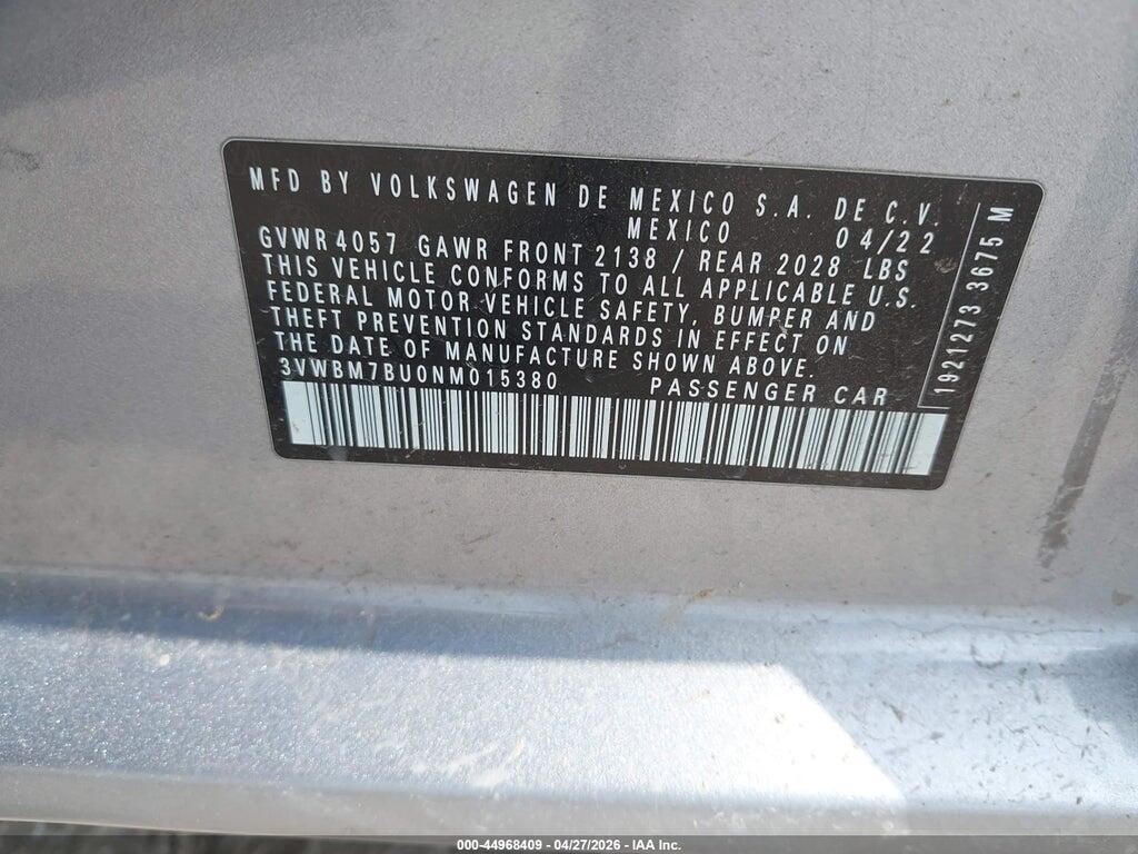 3VWBM7BU0NM015380 2022 VOLKSWAGEN JETTA photo no. 9