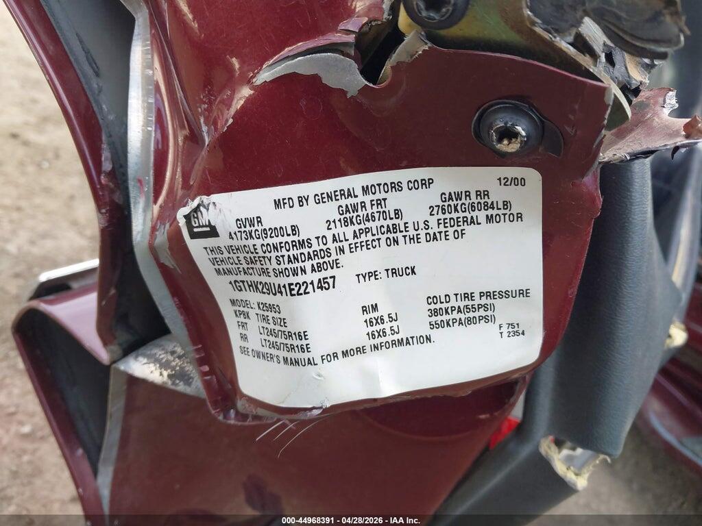 1GTHK29U41E221457 2001 GMC SIERRA 2500HD photo no. 9