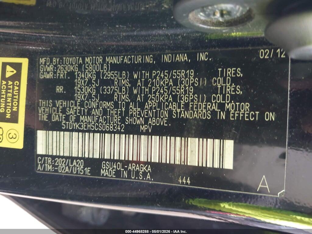 5TDYK3EH5CS068342 2012 TOYOTA HIGHLANDER photo no. 9