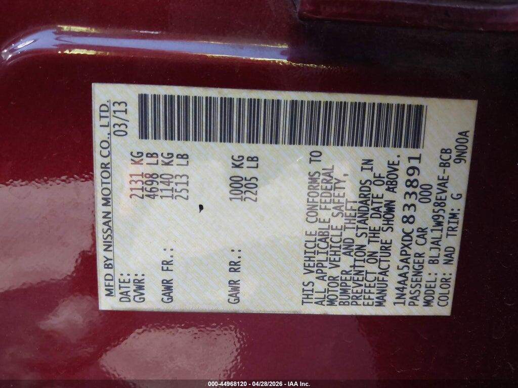 1N4AA5APXDC833891 2013 NISSAN MAXIMA photo no. 9