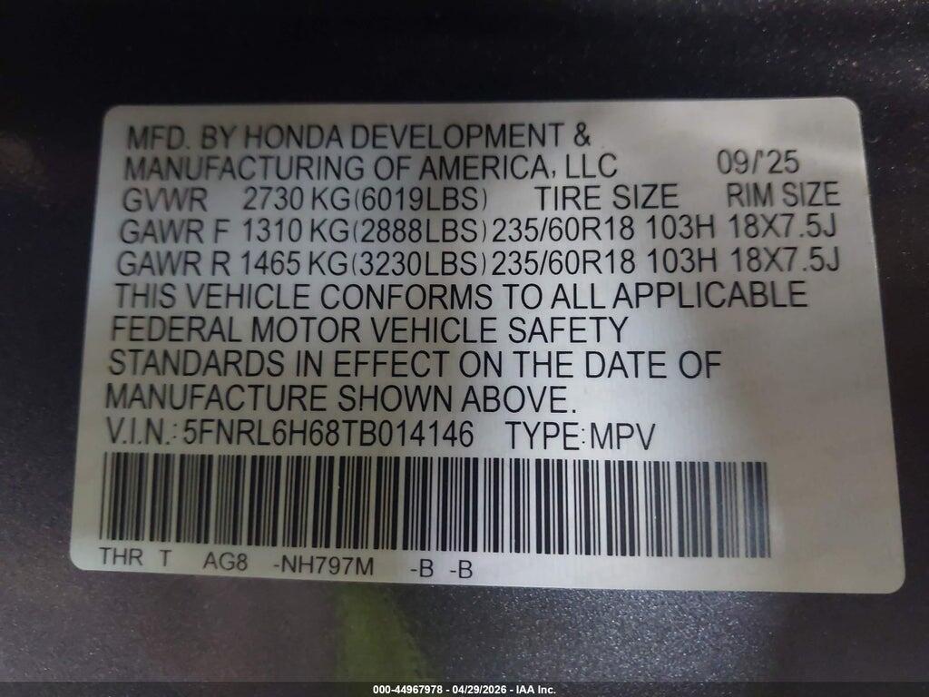 5FNRL6H68TB014146 2026 HONDA ODYSSEY photo no. 9