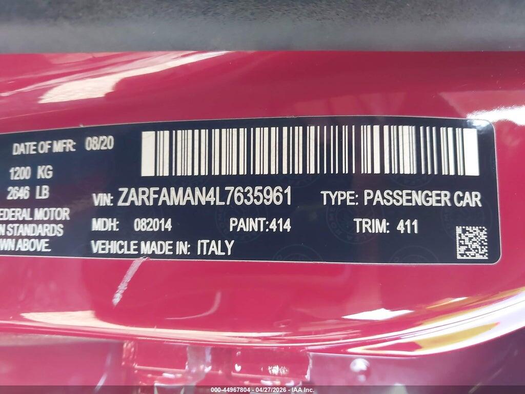 ZARFAMAN4L7635961 2020 ALFA ROMEO GIULIA photo no. 9