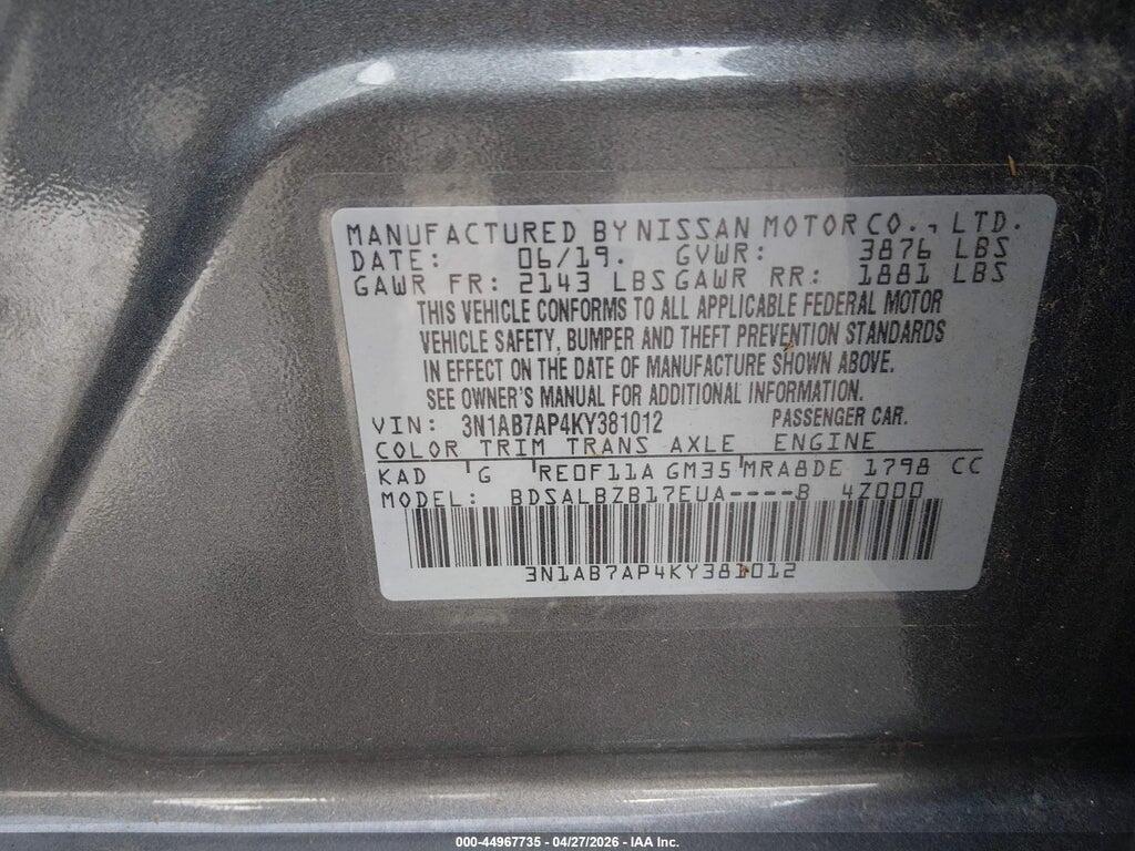 3N1AB7AP4KY381012 2019 NISSAN SENTRA photo no. 9
