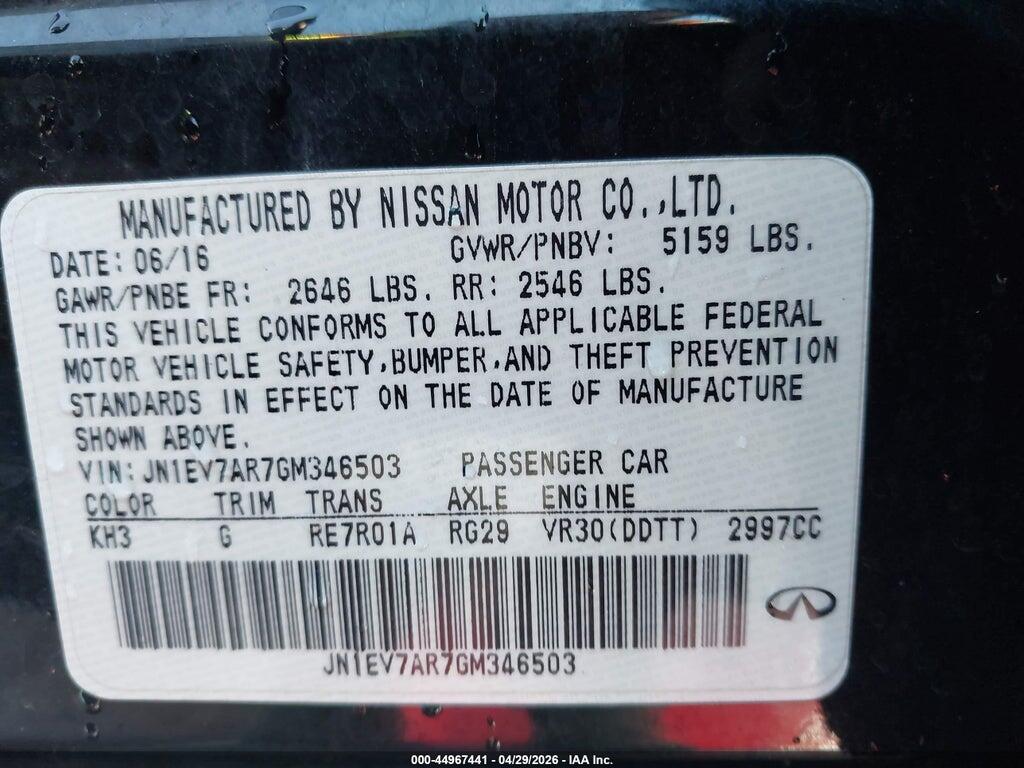 JN1EV7AR7GM346503 2016 INFINITI Q50 photo no. 9