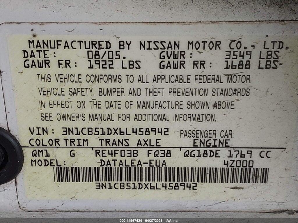 3N1CB51DX6L458942 2006 NISSAN SENTRA photo no. 9