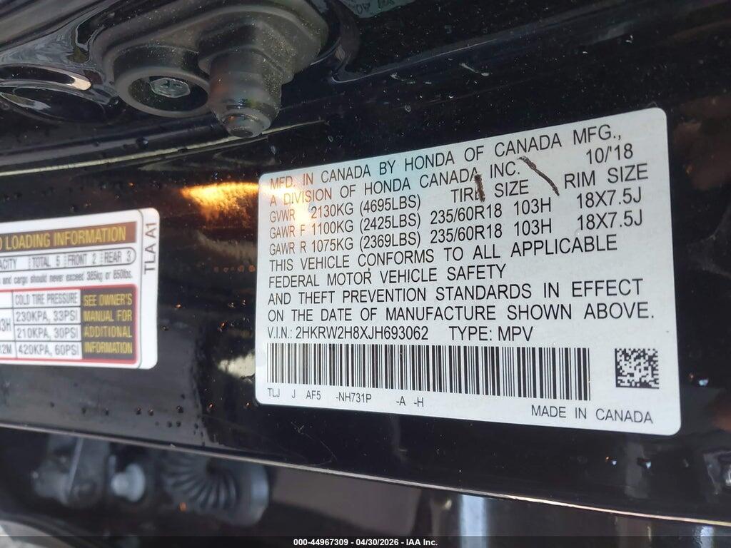 2HKRW2H8XJH693062 2018 HONDA CR-V photo no. 9