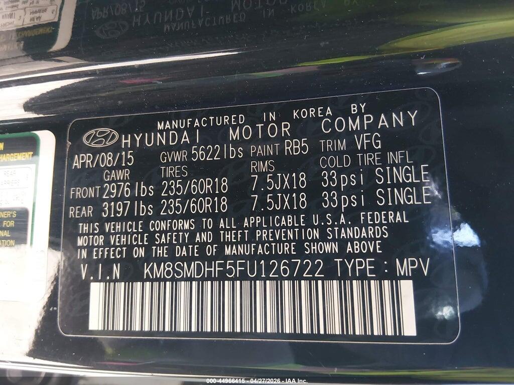 KM8SMDHF5FU126722 2015 HYUNDAI SANTA FE photo no. 9