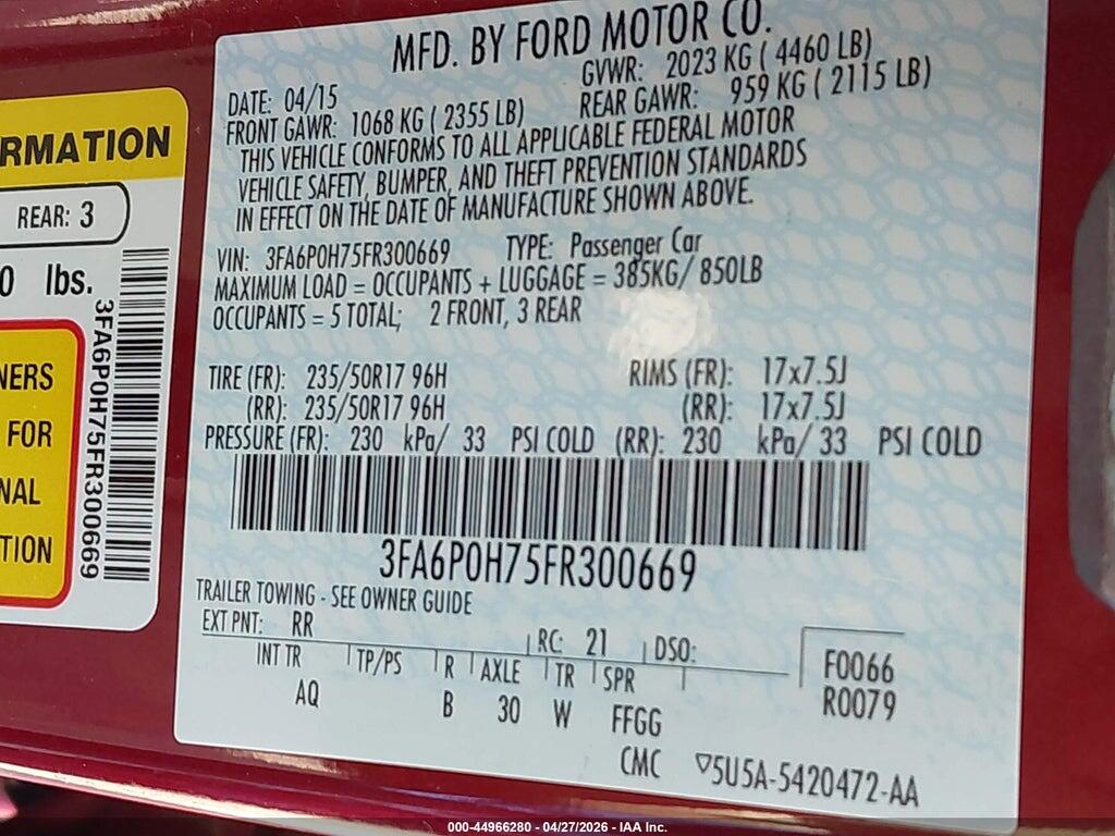 3FA6P0H75FR300669 2015 FORD FUSION photo no. 9