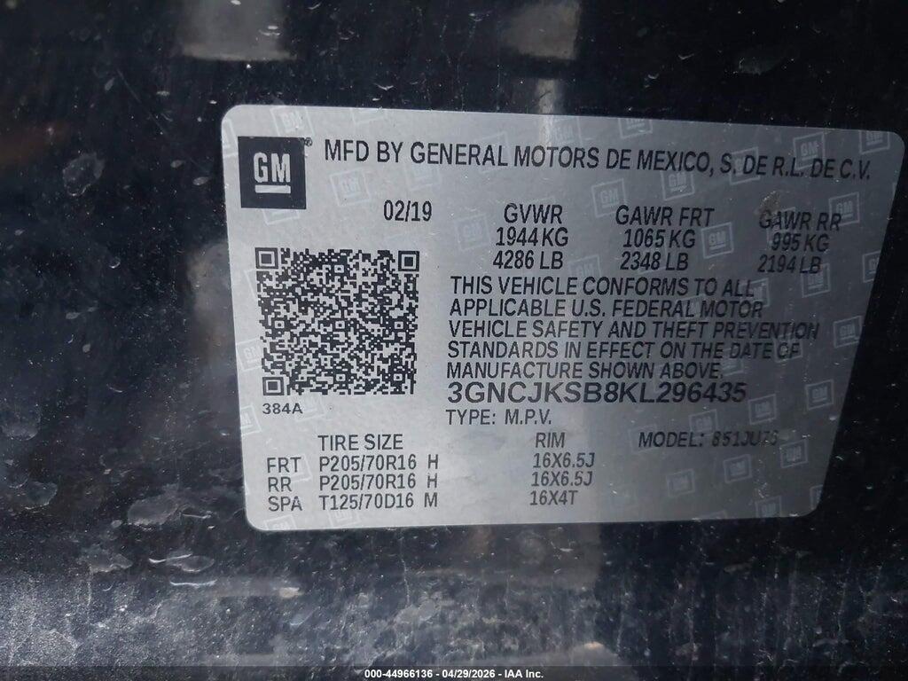 3GNCJKSB8KL296435 2019 CHEVROLET TRAX photo no. 9