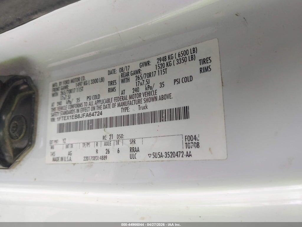 1FTEX1EB8JFA64724 2018 FORD F-150 photo no. 9