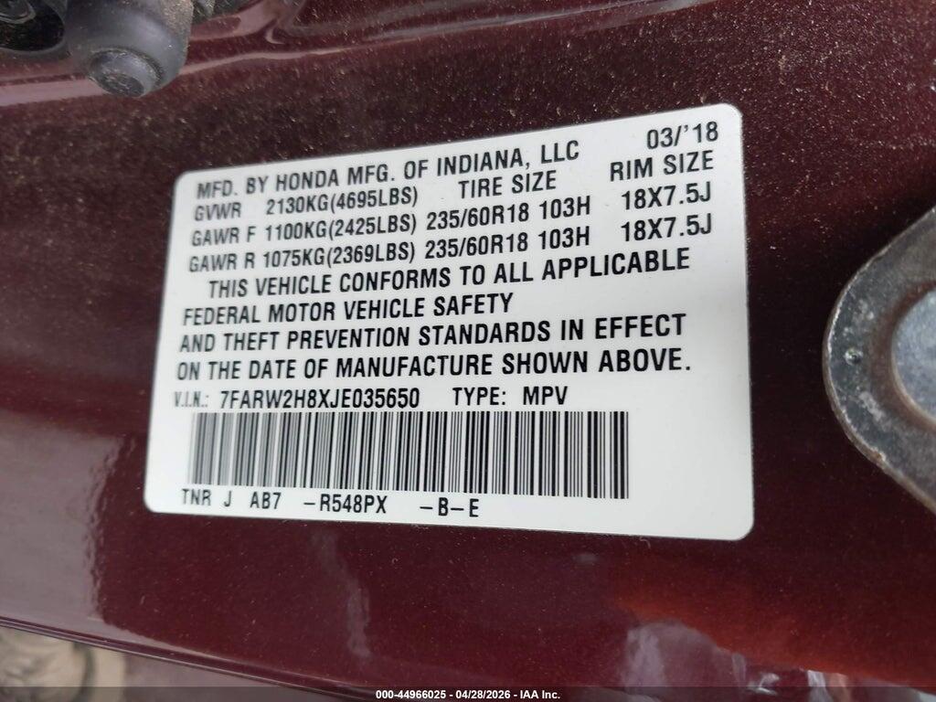 7FARW2H8XJE035650 2018 HONDA CR-V photo no. 9