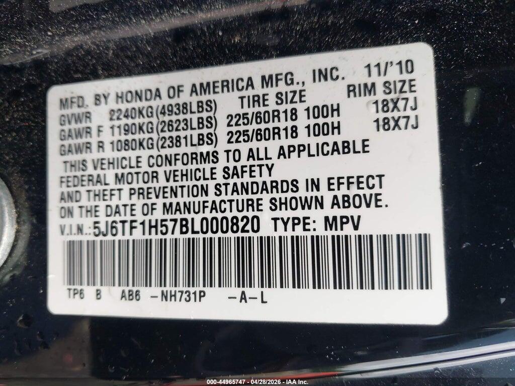 5J6TF1H57BL000820 2011 HONDA ACCORD CROSSTOUR photo no. 9