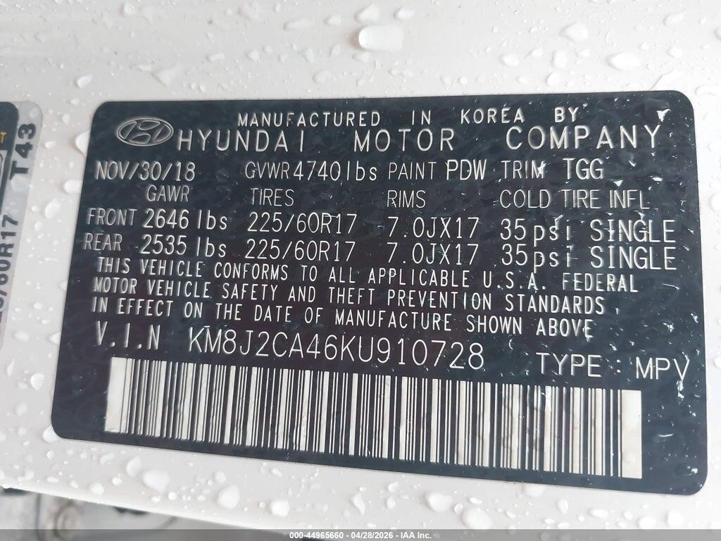 KM8J2CA46KU910728 2019 HYUNDAI TUCSON photo no. 9