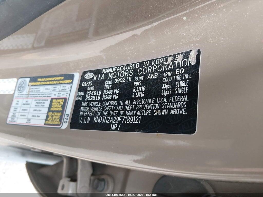 KNDJN2A29F7189121 2015 KIA SOUL photo no. 9