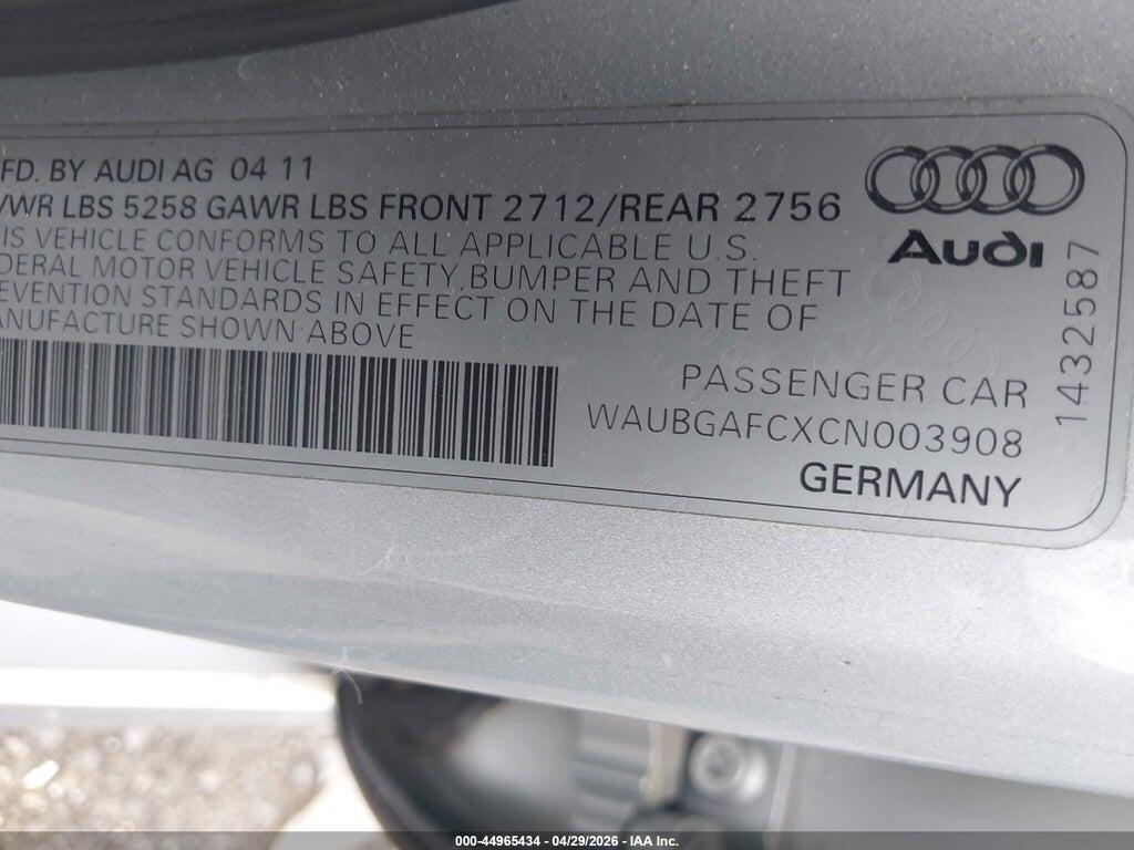 WAUBGAFCXCN003908 2012 AUDI A6 photo no. 9