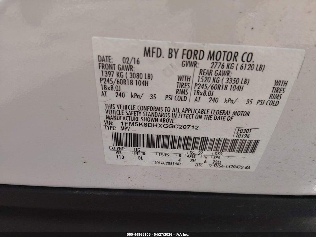 1FM5K8DHXGGC20712 2016 FORD EXPLORER photo no. 9