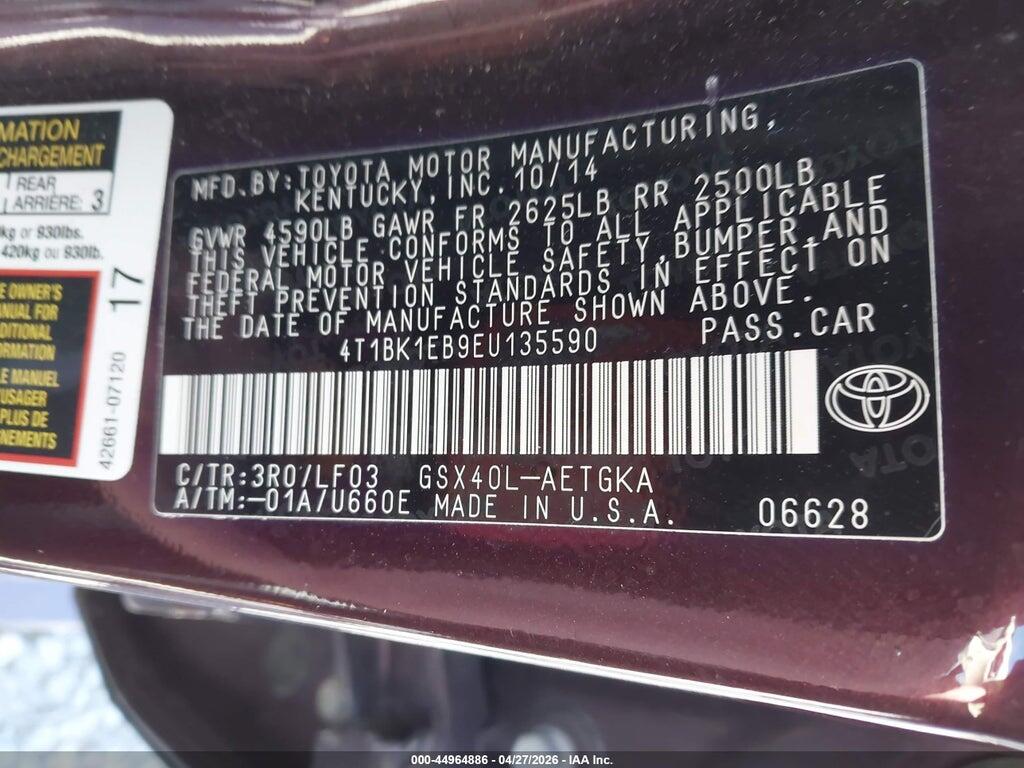 4T1BK1EB9EU135590 2014 TOYOTA AVALON photo no. 9