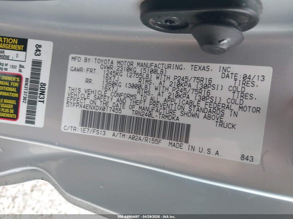 5TFPX4ENXDX017455 2013 TOYOTA TACOMA photo no. 9