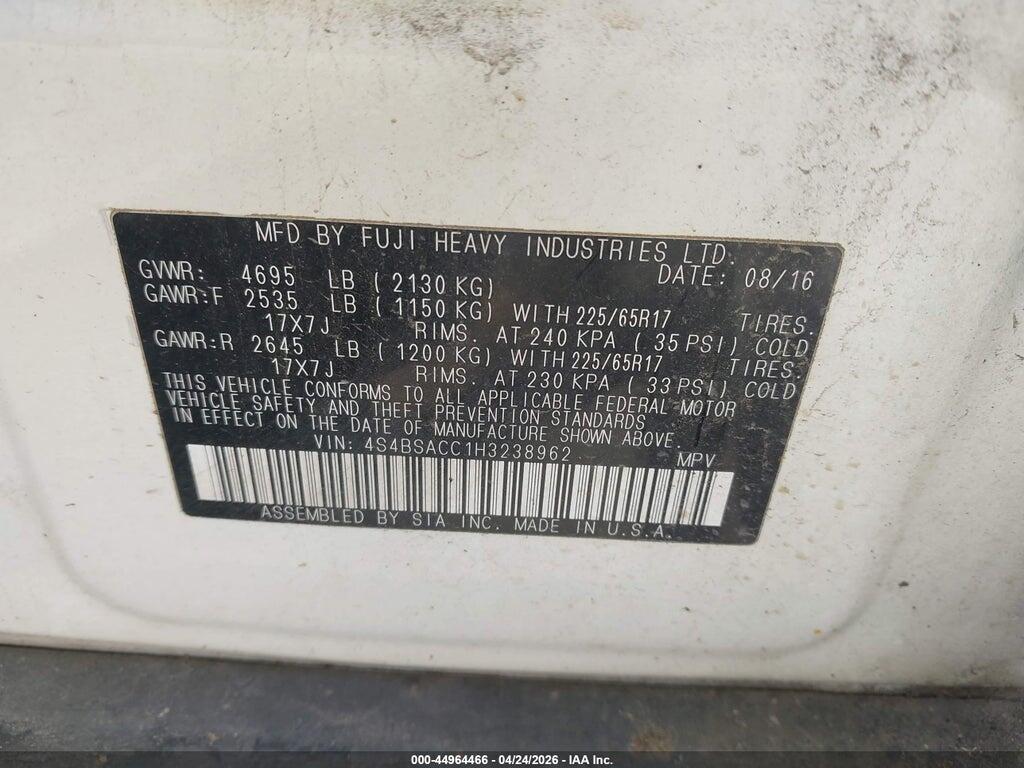4S4BSACC1H3238962 2017 SUBARU OUTBACK photo no. 9