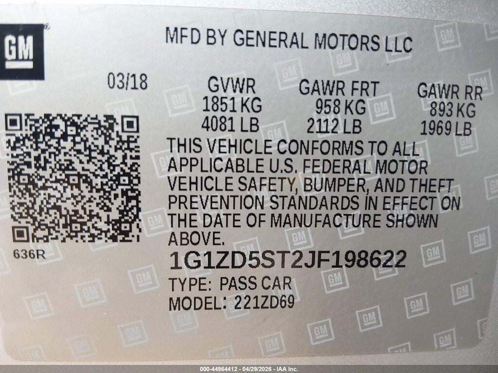 1G1ZD5ST2JF198622 2018 CHEVROLET MALIBU photo no. 9