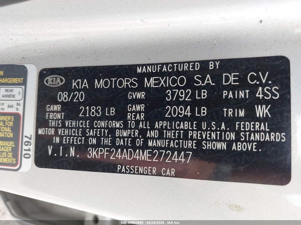 3KPF24AD4ME272447 2021 KIA FORTE photo no. 9