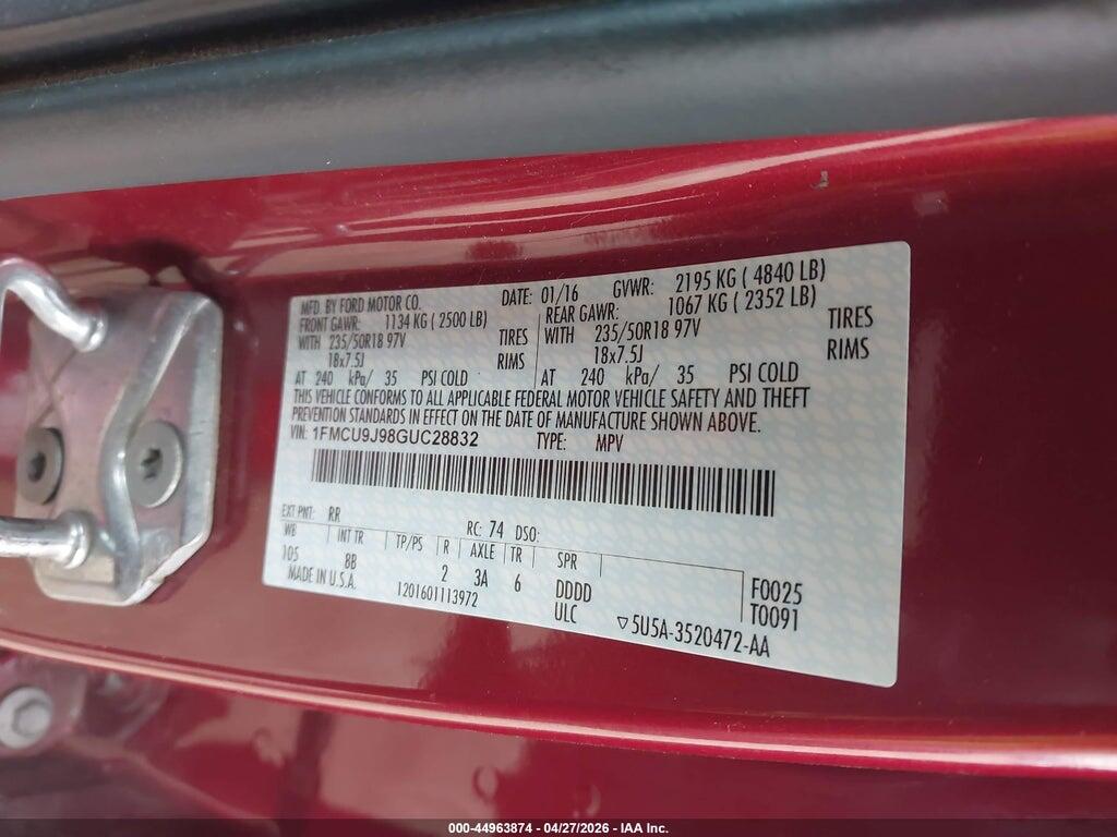 1FMCU9J98GUC28832 2016 FORD ESCAPE photo no. 9
