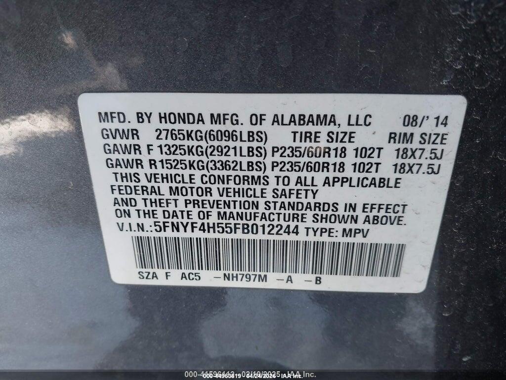 5FNYF4H55FB012244 2015 HONDA PILOT photo no. 9