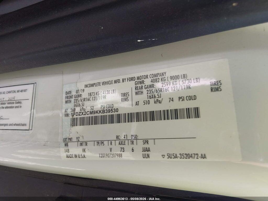1FDZX2CM9KKB39530 2019 FORD TRANSIT-350 photo no. 9