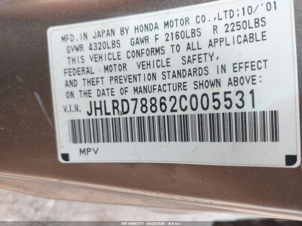 JHLRD78862C005531 2002 HONDA CR-V photo no. 9