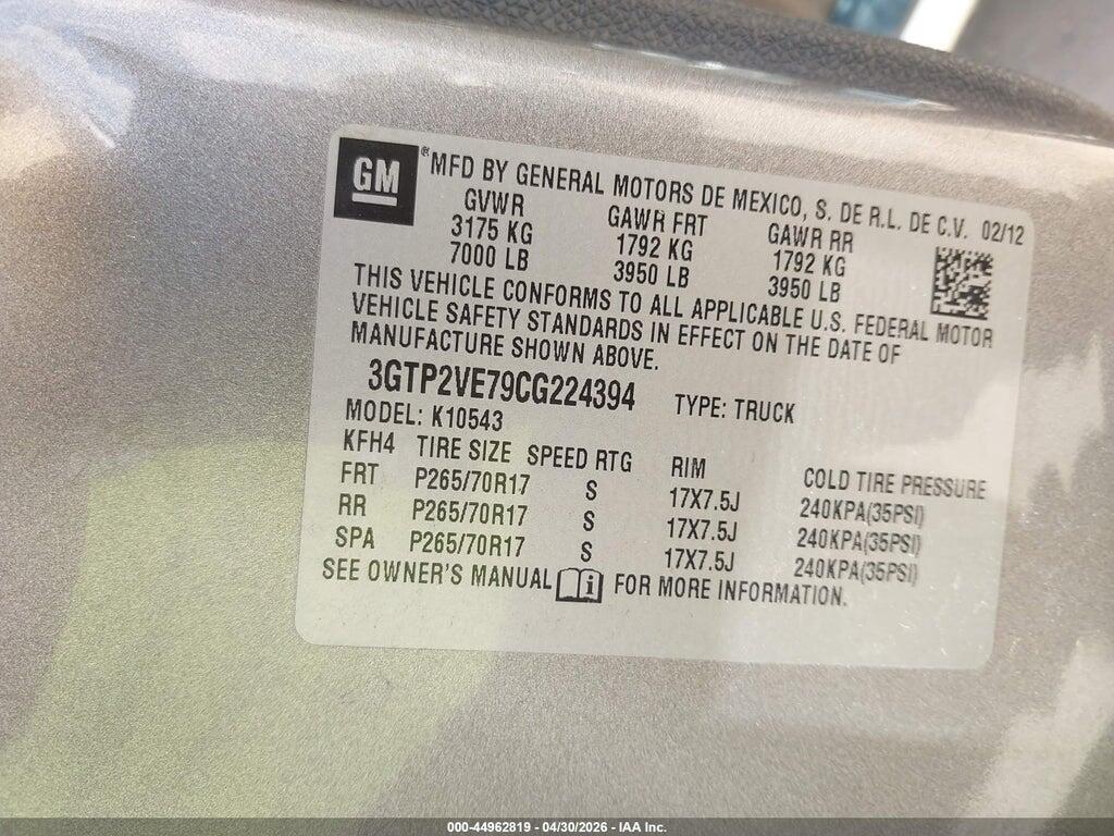 3GTP2VE79CG224394 2012 GMC SIERRA 1500 photo no. 9
