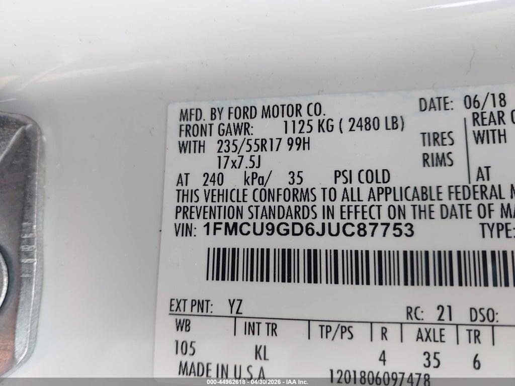 1FMCU9GD6JUC87753 2018 FORD ESCAPE photo no. 9