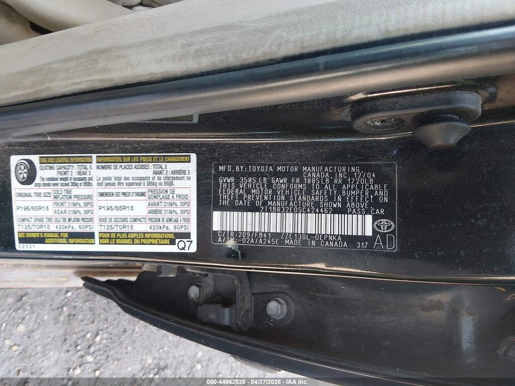 2T1BR32E05C424462 2005 TOYOTA COROLLA photo no. 9
