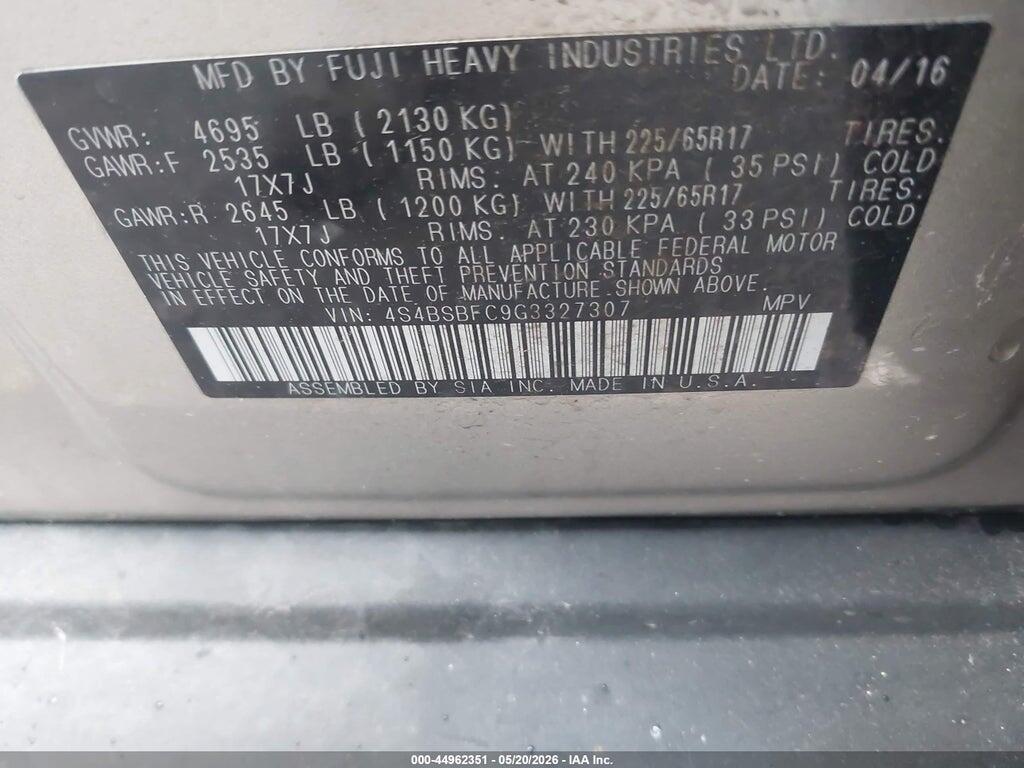 4S4BSBFC9G3327307 2016 SUBARU OUTBACK photo no. 9