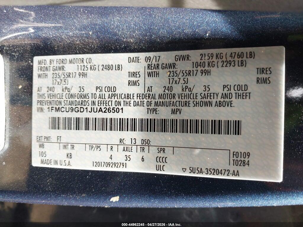 1FMCU9GD1JUA26501 2018 FORD ESCAPE photo no. 9