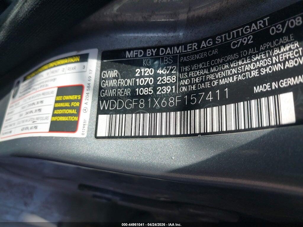 WDDGF81X68F157411 2008 MERCEDES-BENZ C 300 photo no. 9