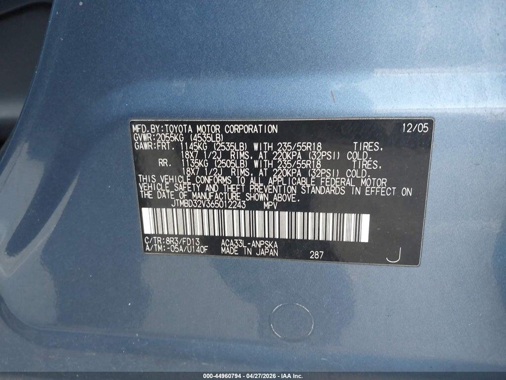 JTMBD32V365012243 2006 TOYOTA RAV4 photo no. 9