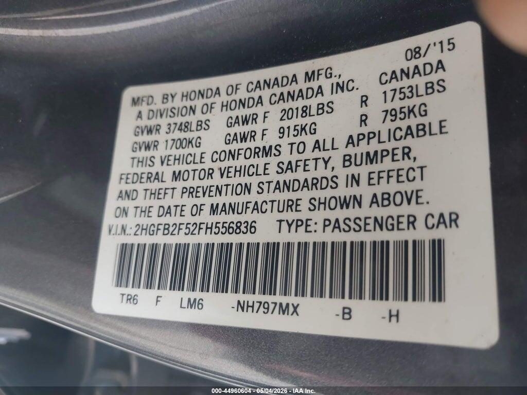 2HGFB2F52FH556836 2015 HONDA CIVIC photo no. 9