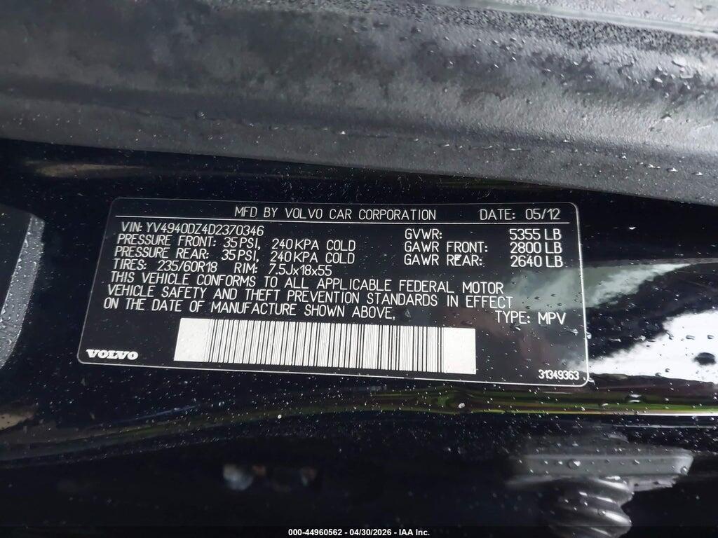 YV4940DZ4D2370346 2013 VOLVO XC60 photo no. 9