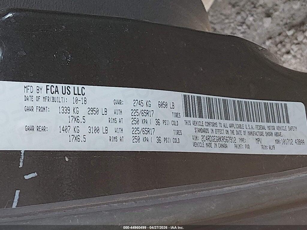 2C4RDGEG0KR567912 2019 DODGE GRAND CARAVAN photo no. 9