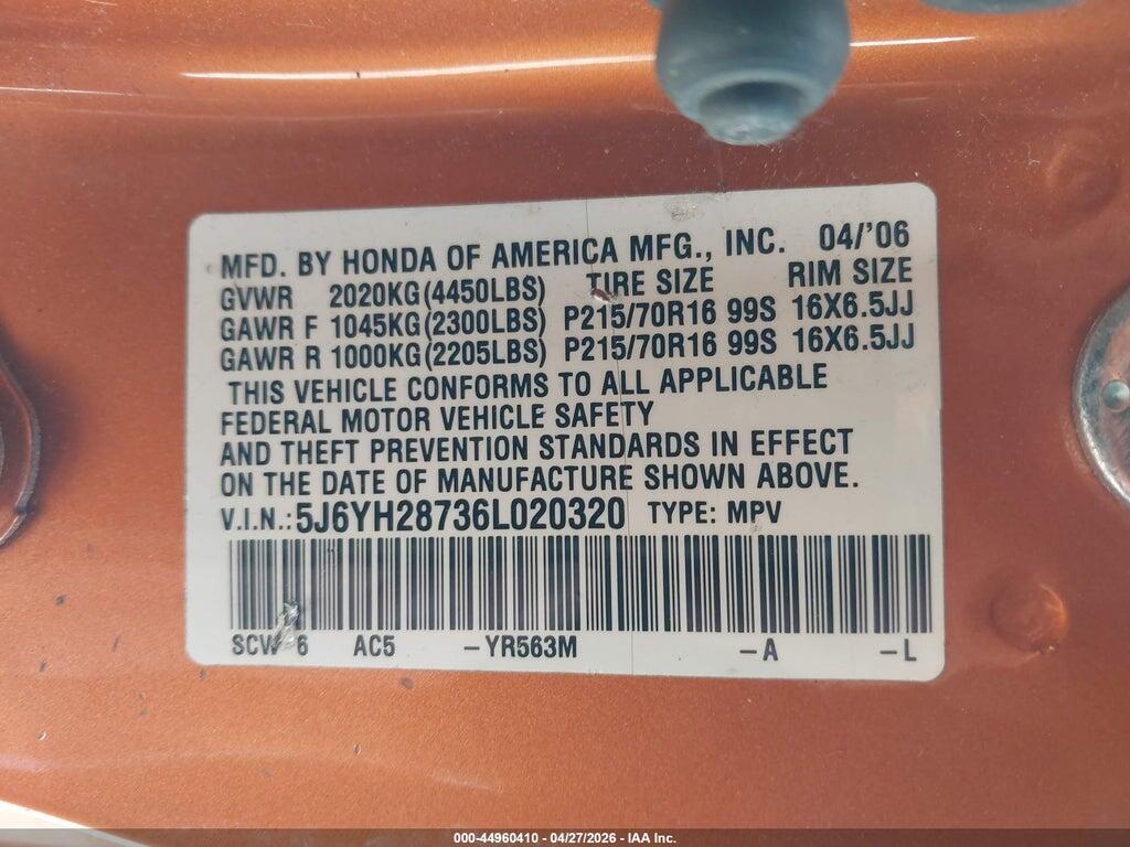 5J6YH28736L020320 2006 HONDA ELEMENT photo no. 9