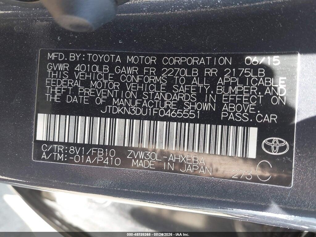 JTDKN3DU1F0465551 2015 TOYOTA PRIUS photo no. 9
