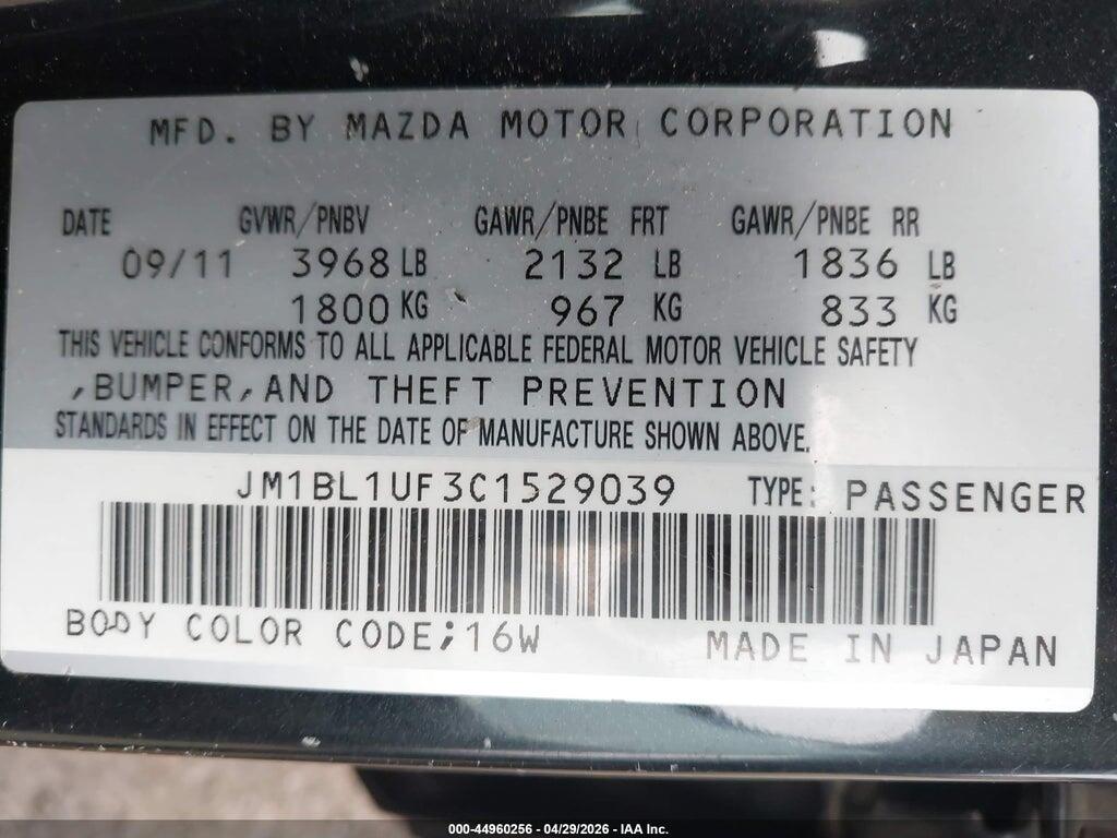 JM1BL1UF3C1529039 2012 MAZDA MAZDA3 photo no. 9