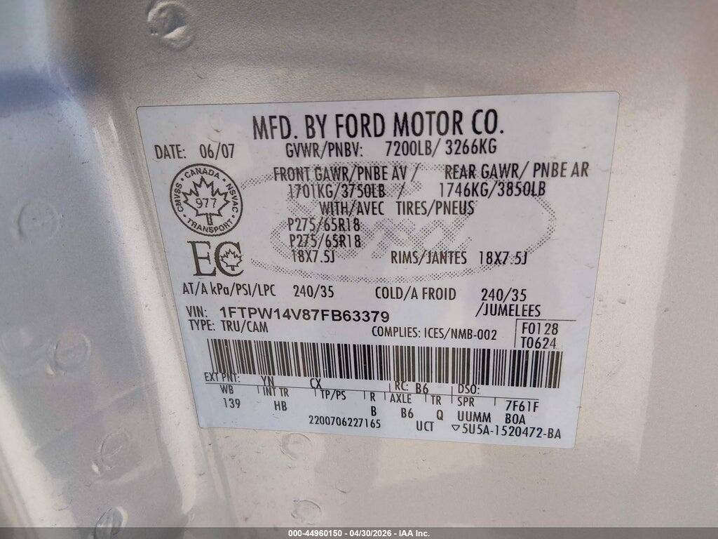 1FTPW14V87FB63379 2007 FORD F-150 photo no. 9