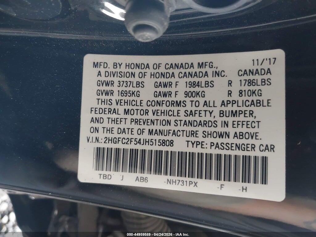 2HGFC2F54JH515808 2018 HONDA CIVIC photo no. 9