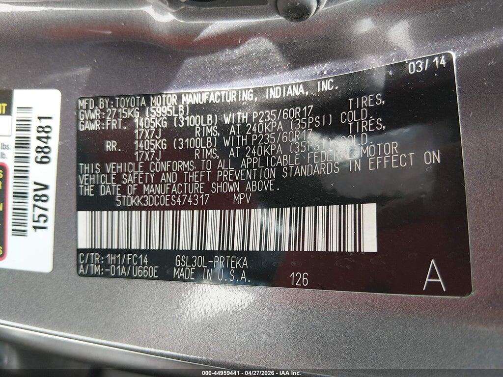 5TDKK3DC0ES474317 2014 TOYOTA SIENNA photo no. 9