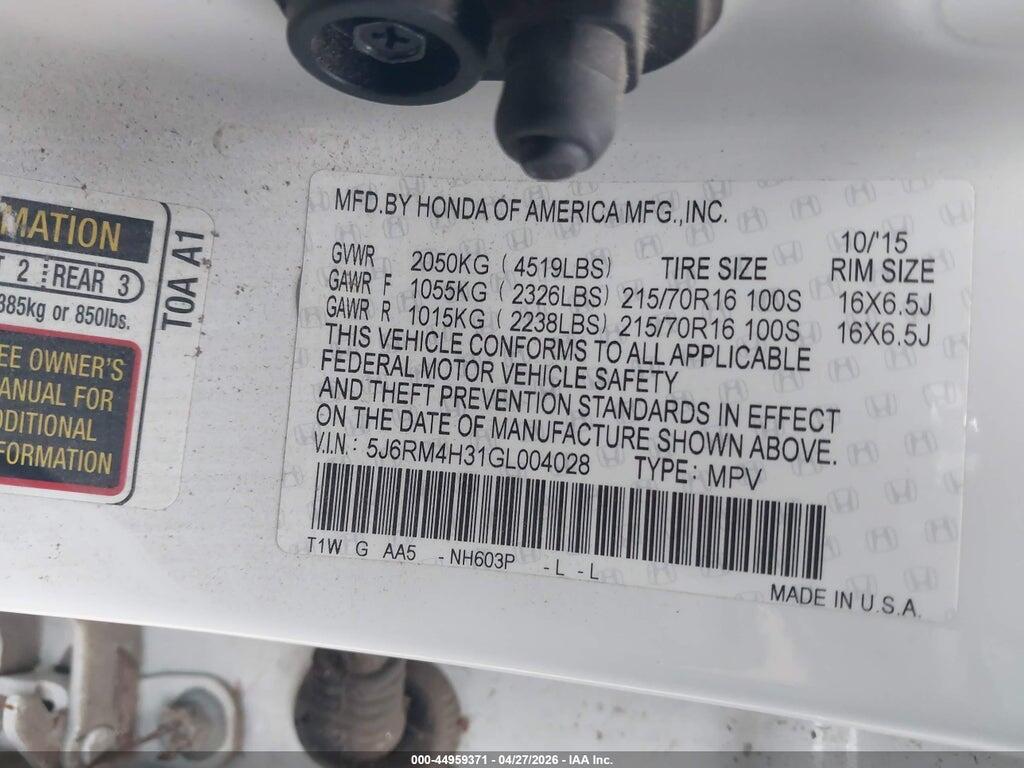 5J6RM4H31GL004028 2016 HONDA CR-V photo no. 9