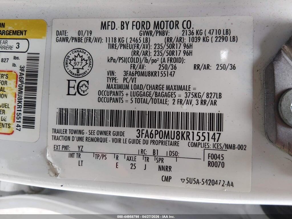 3FA6P0MU8KR155147 2019 FORD FUSION HYBRID photo no. 9
