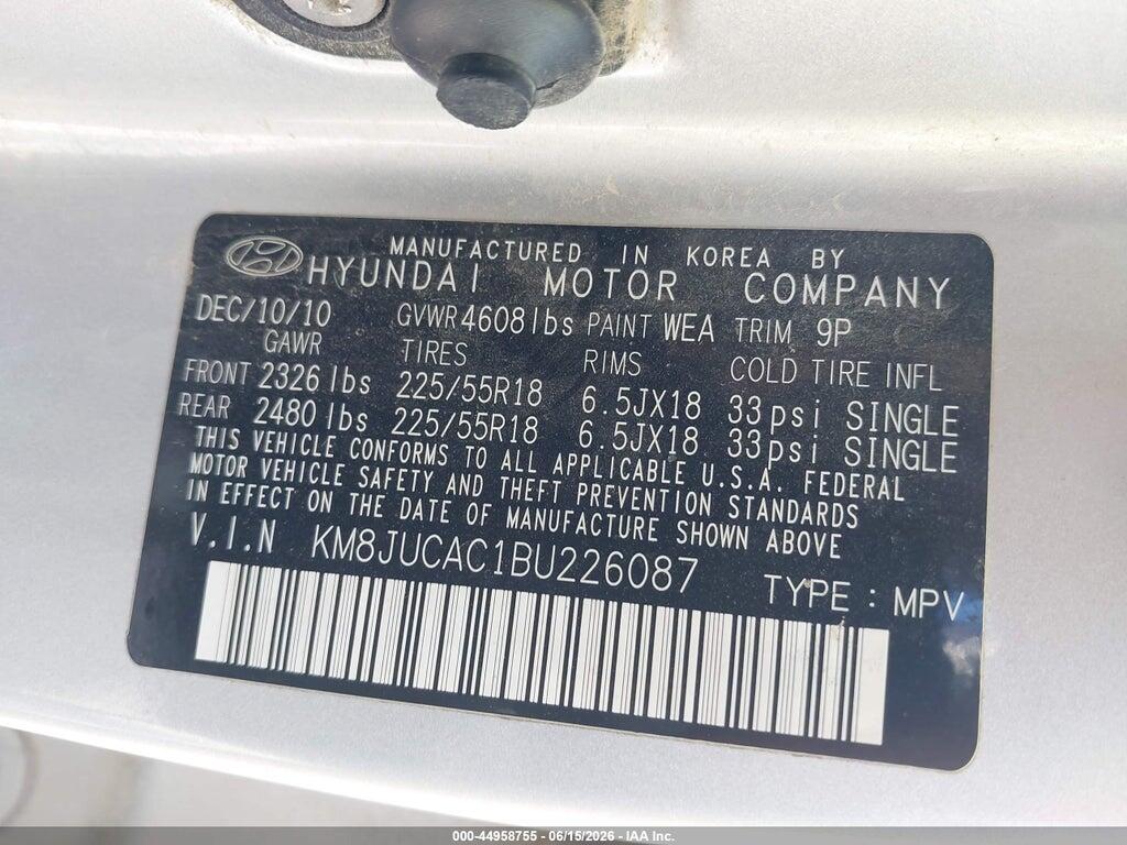 KM8JUCAC1BU226087 2011 HYUNDAI TUCSON photo no. 9